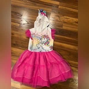 Jojo Siwa Girls White & Pink Sparkle Tulle Unicorn Hoodie Dress size 10/12